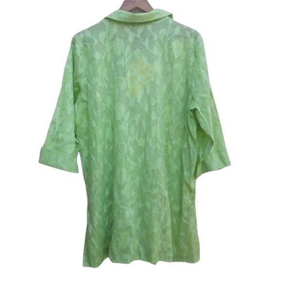 Dialogue Cotton Top Button Up Botanical Leaf Floral Print Neon Green Sz 1X - Picture 2 of 8